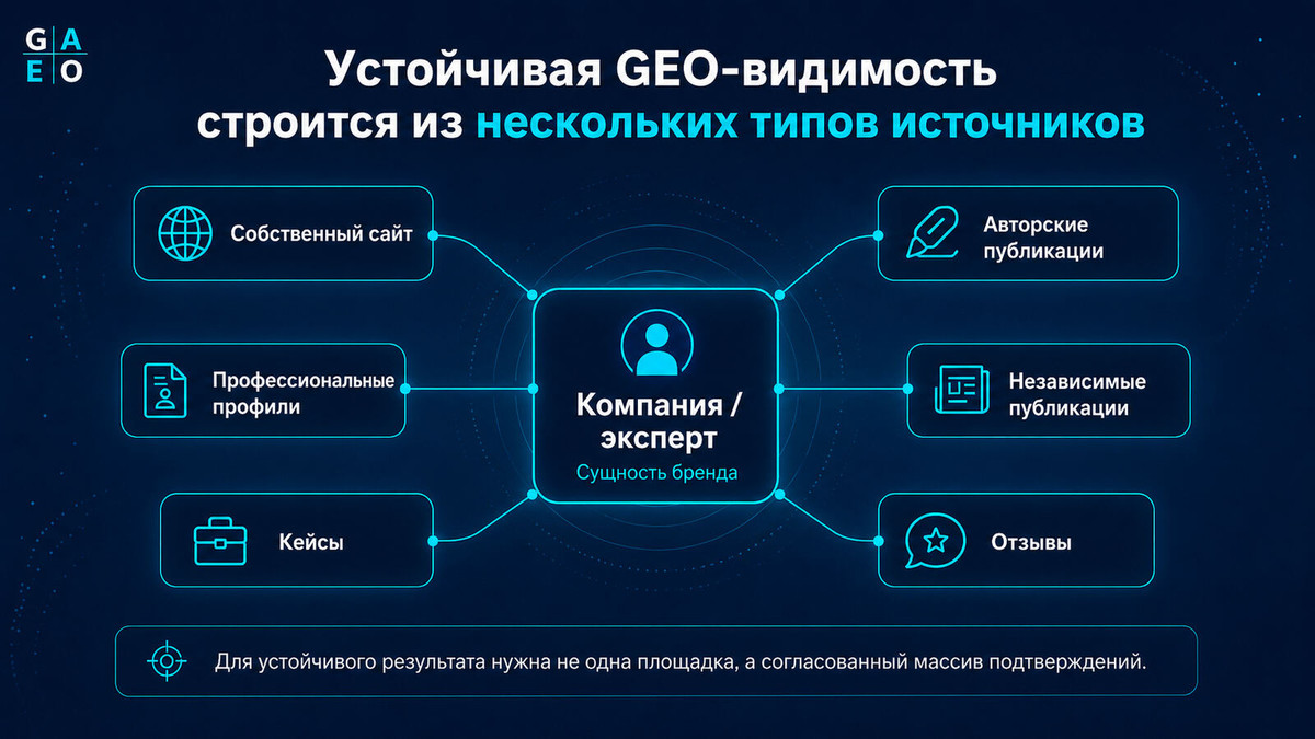Структура источников для устойчивого GEO-продвижения